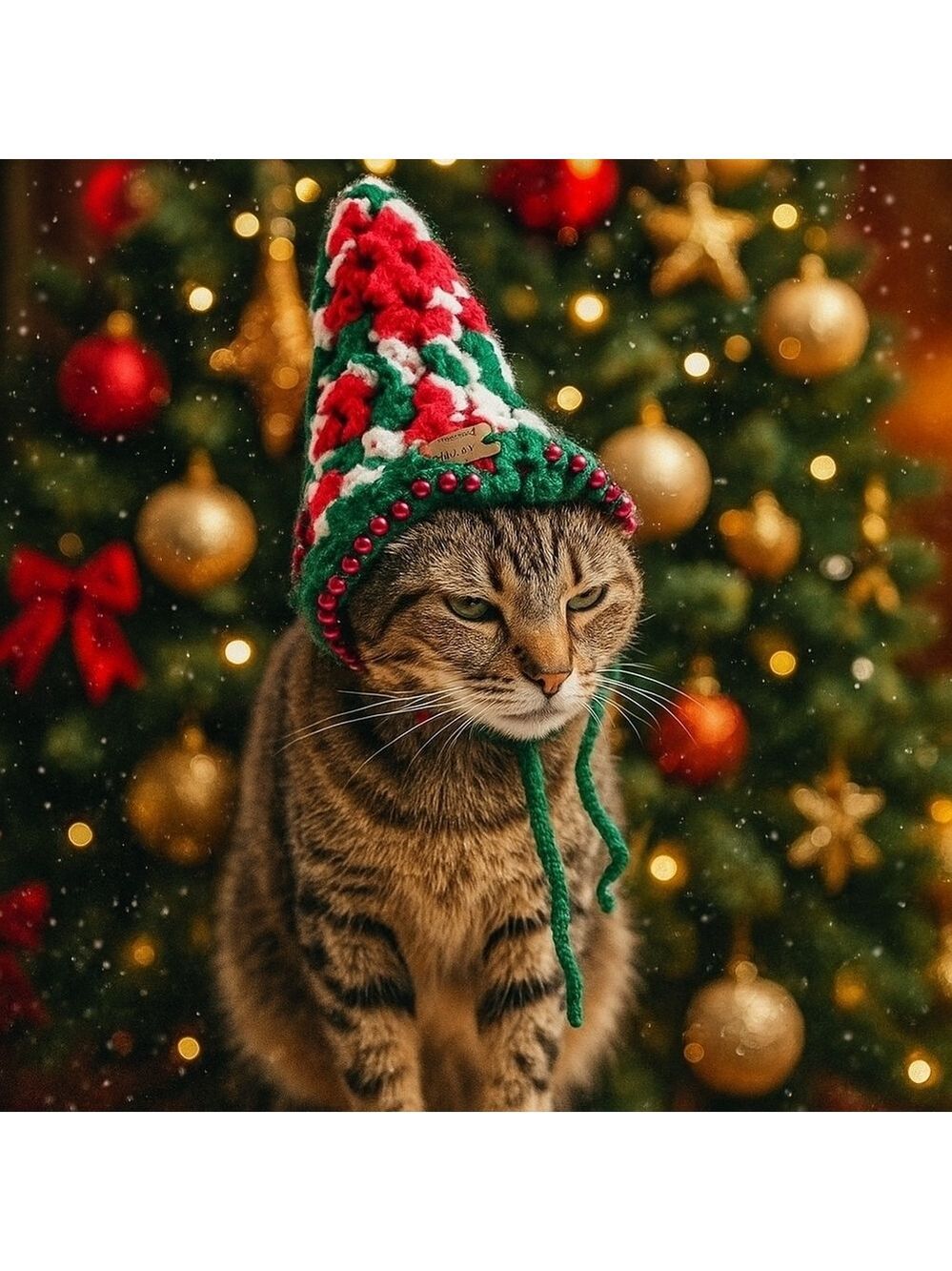 Handmade Christmas Santa Hat for Pets Hand Knit Crochet Hat for Cats Dogs Granny